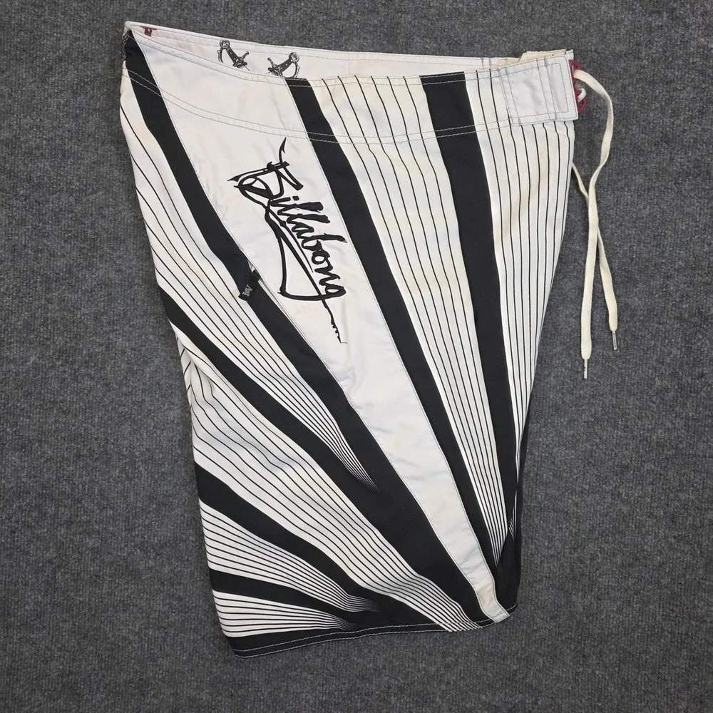 Vintage Billabong Andy Irons Rising Sun Pro Board Shorts Sz 36 White Black Surf